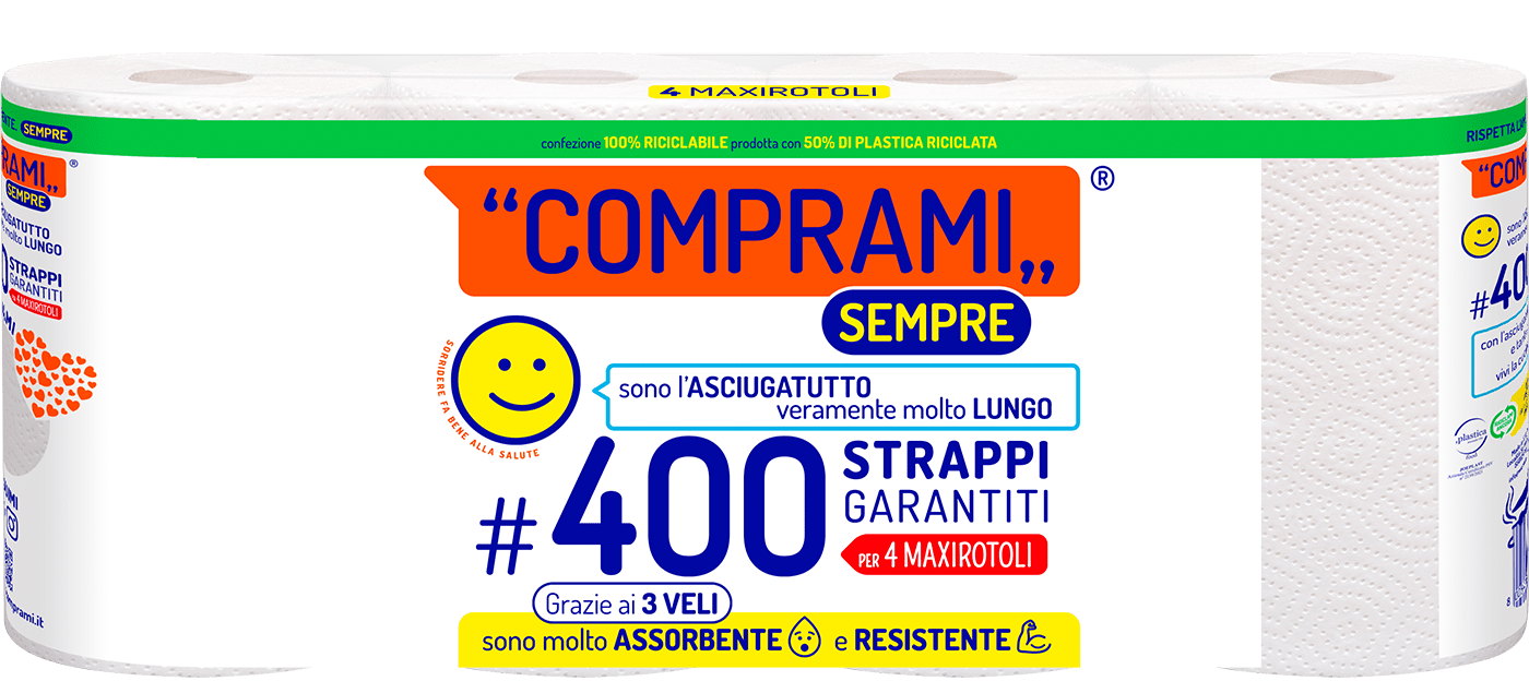 Sempre - Asciugatutto - 4 rotoli - 100 strappi - 3 veli