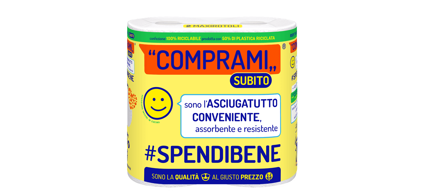 Subito - Asciugatutto - 2 rotoli – 90 strappi – 2 veli
