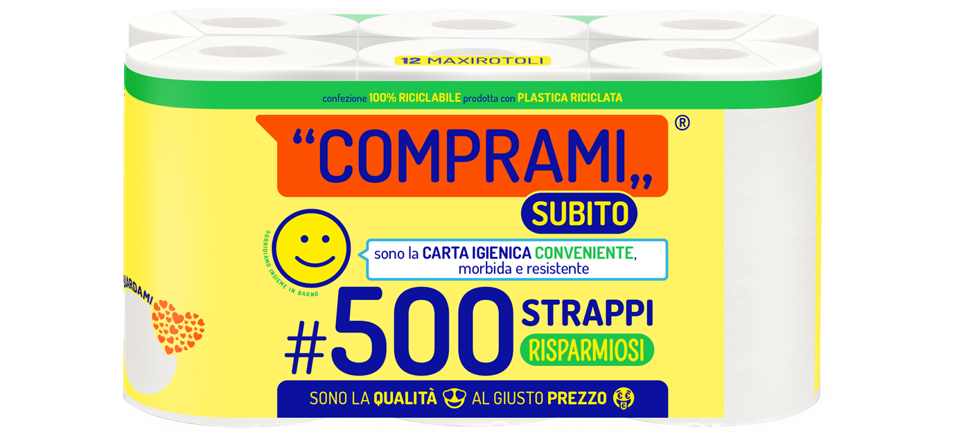 Subito - Carta Igienica - 12 rotoli – 500 strappi – 2 veli