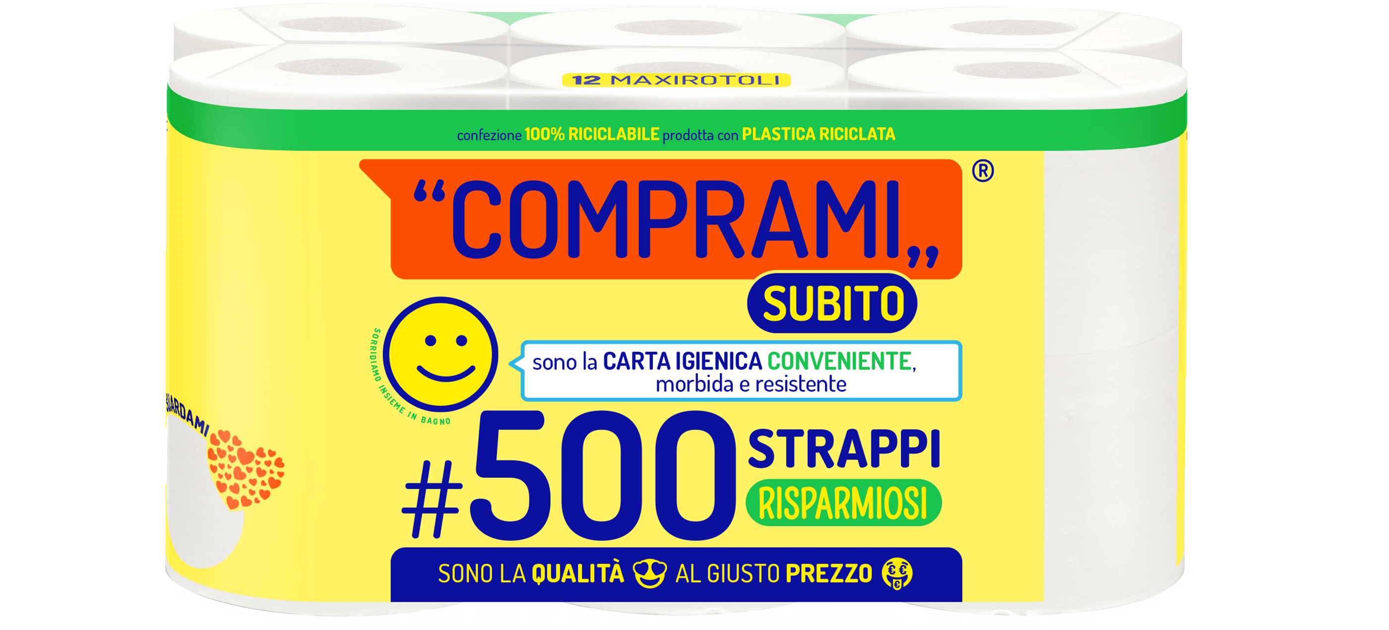 Subito - Carta Igienica - 12 rotoli – 500 strappi – 2 veli